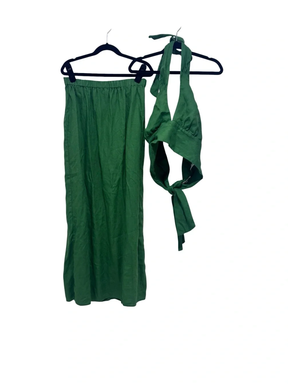 Reformation Kelly Green Linen Tulin Top & Skirt Set, Size 8 Top / Size 4 Skirt